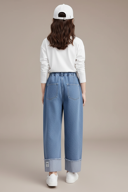 Pantalon Baggy Jean Denim Ample Décontracté Enfant Bleu - vue 2