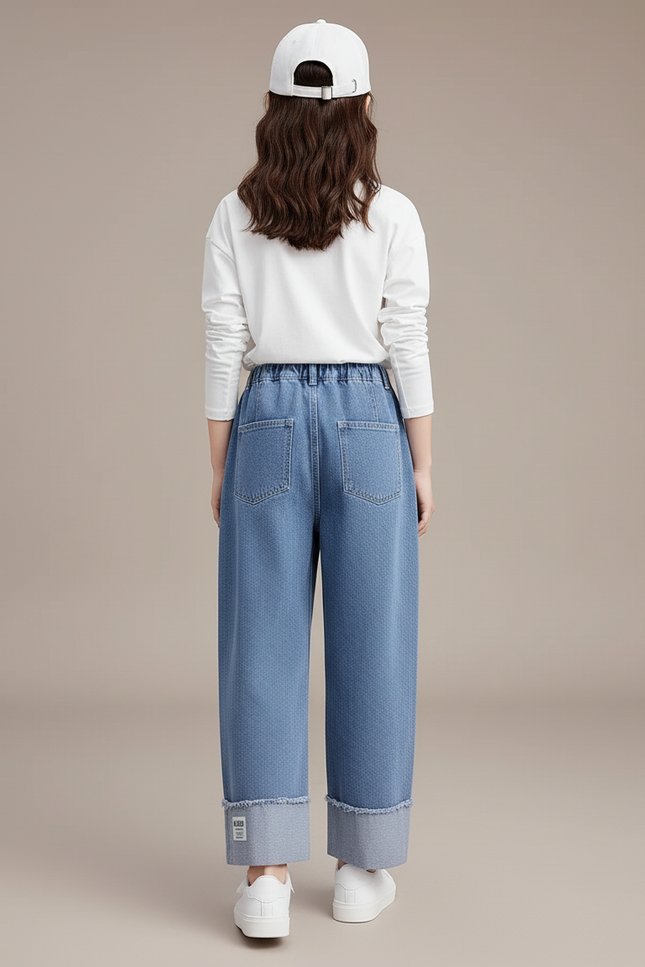 Pantalon Baggy Jean Denim Ample Décontracté Enfant Bleu - vue 2