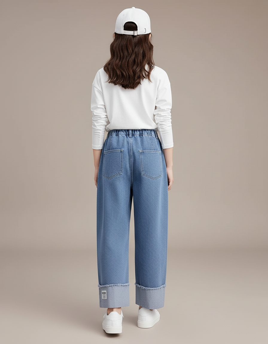 Pantalon Baggy Jean Denim Ample Décontracté Enfant Bleu - vue 2