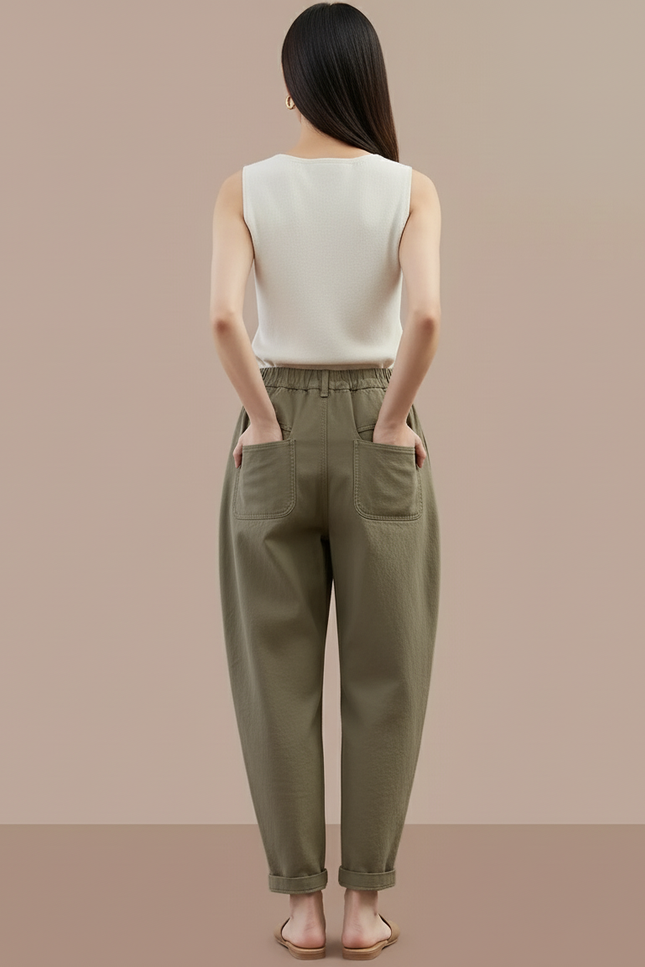 Pantalon Baggy Kaki Ample Décontracté Fluide Femme - Toile - vue 2