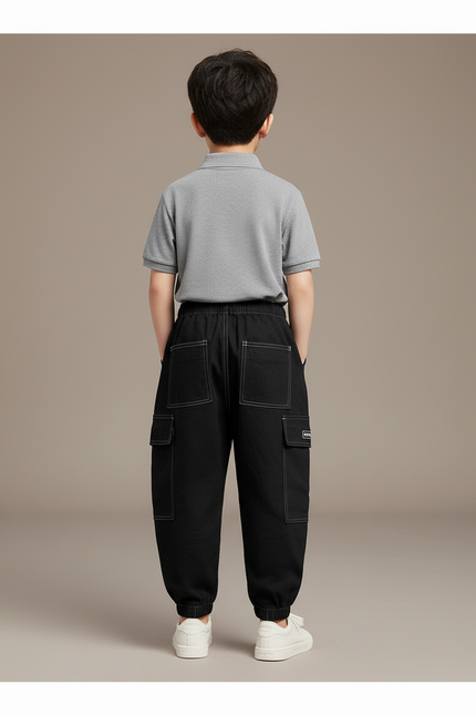 Pantalon Baggy Noir Cargo Décontracté Coton Garçon - Jean - vue 2