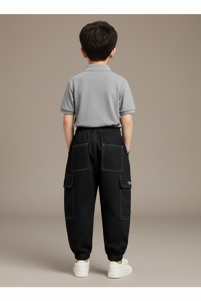 Pantalon Baggy Noir Cargo Décontracté Coton Garçon - Jean - vue 2