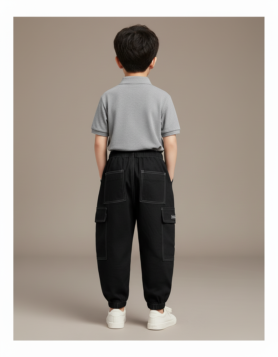 Pantalon Baggy Noir Cargo Décontracté Coton Garçon - Jean - vue 2