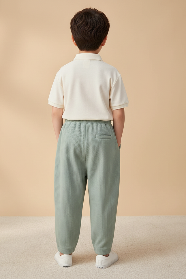 Pantalon Baggy Vert Côtelé Ample Cordon Décontracté Garçon - Cordé - vue 2