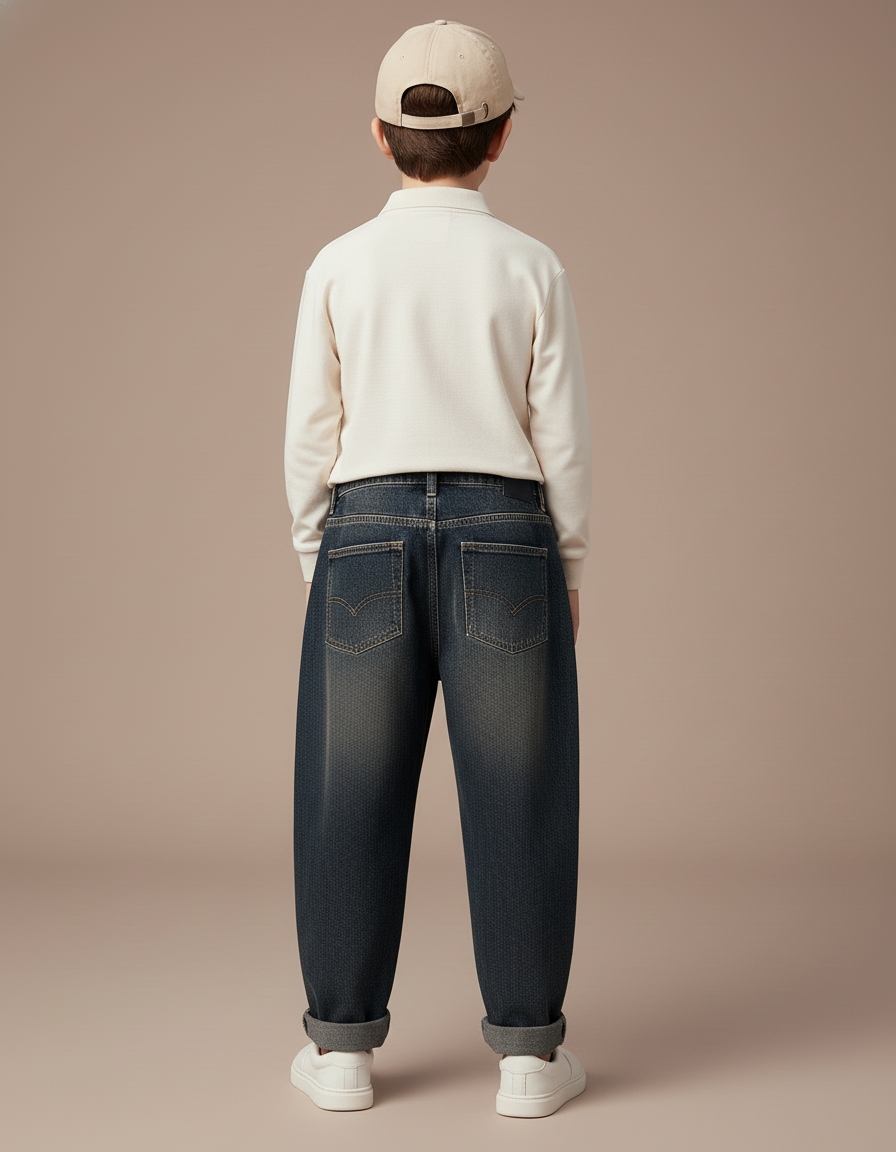 Pantalon Baggy Jean Denim Bleu Ample Garçon - vue 2