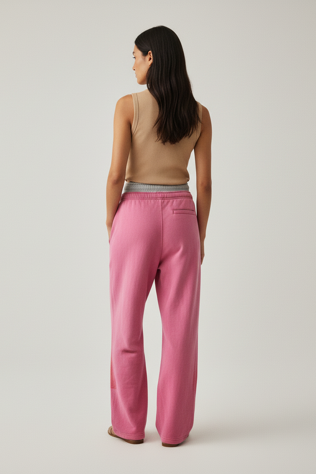 Pantalon Baggy Rose Imprimé Large Décontracté Femme - Molleton - vue 2