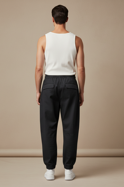 Pantalon Baggy Noir Cargo Cordon Homme Streetwear - Toile - vue 2