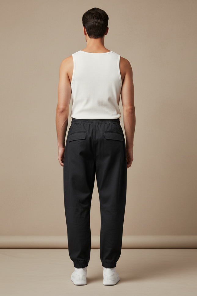 Pantalon Baggy Noir Cargo Cordon Homme Streetwear - Toile - vue 2