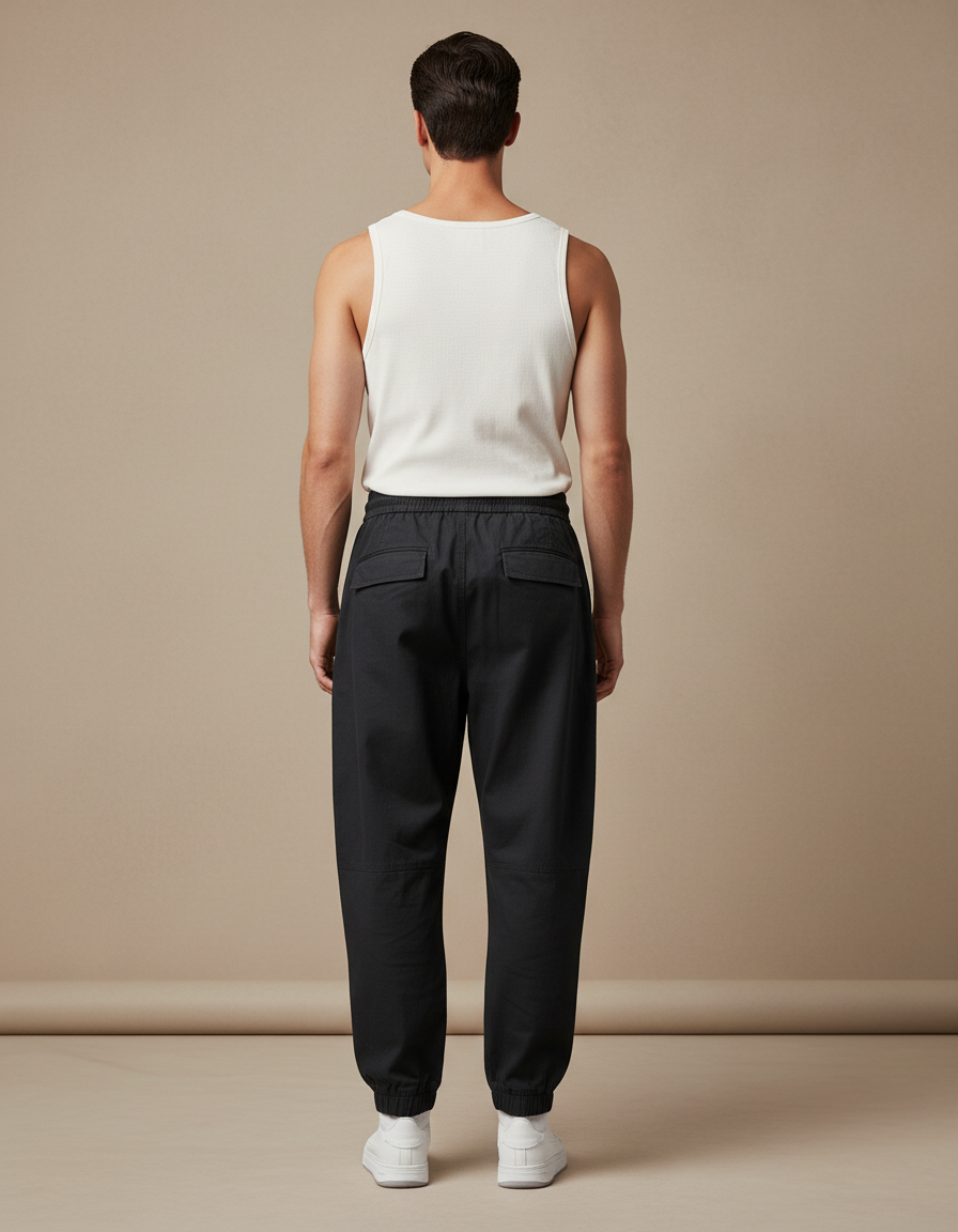 Pantalon Baggy Noir Cargo Cordon Homme Streetwear - Toile - vue 2