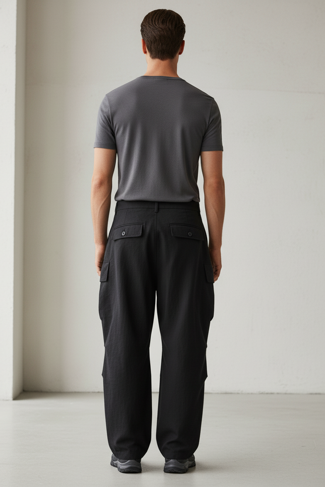 Pantalon Baggy Noir Cargo Décontracté Ample Homme - Polyester - vue 2