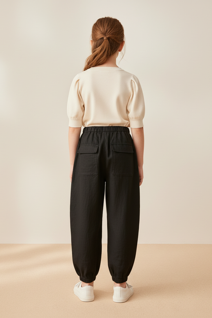 Pantalon Baggy Noir Lin Coton Ample Enfant - vue 2