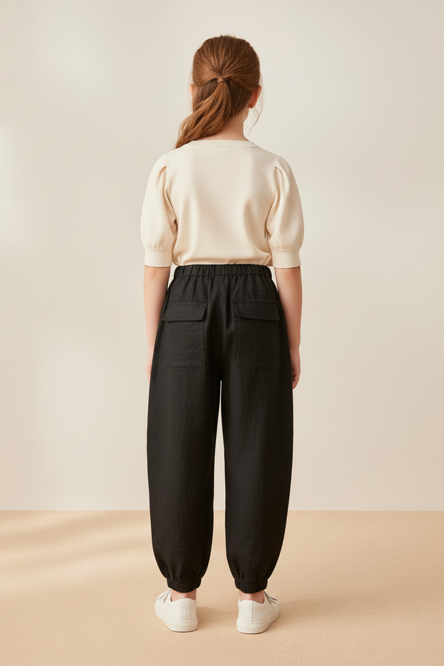 Pantalon Baggy Noir Lin Coton Ample Enfant - vue 2