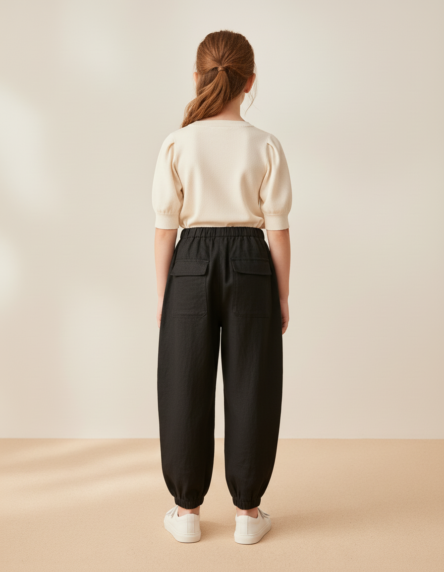 Pantalon Baggy Noir Lin Coton Ample Enfant - vue 2