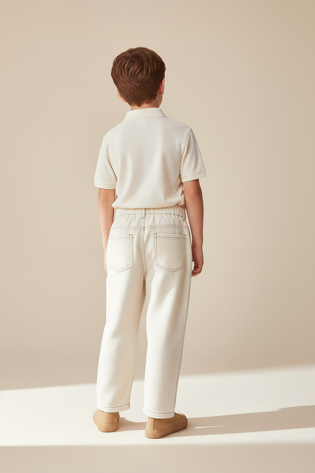 Pantalon Baggy Écru Ample Décontracté Enfant Coton - Beige Jean - vue 2