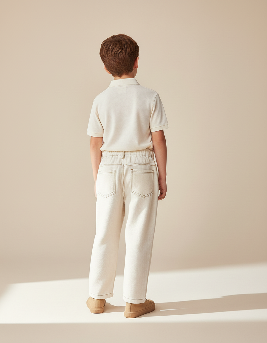 Pantalon Baggy Écru Ample Décontracté Enfant Coton - Beige Jean - vue 2