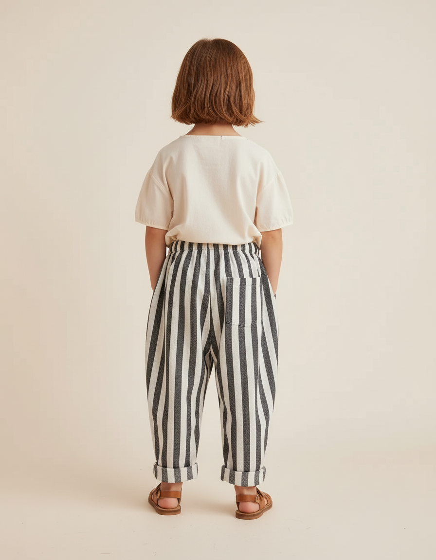 Pantalon Baggy Rayé Noir Blanc Coton Ample Enfant - Multicolore - vue 2