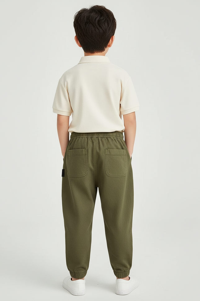 Pantalon Baggy Vert Olive Coton Uni Enfant - Kaki - vue 2