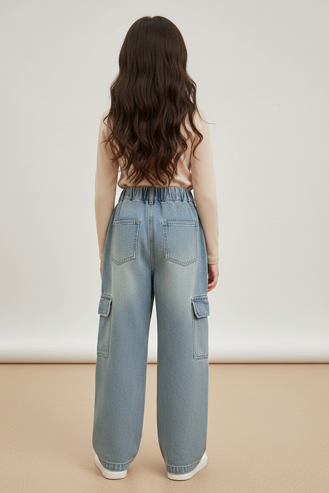 Pantalon Baggy Jean Bleu Droit Ample Cargo - vue 2