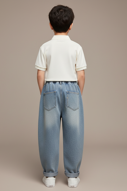 Pantalon Baggy Jean Bleu Cordon Ample Enfant - vue 2