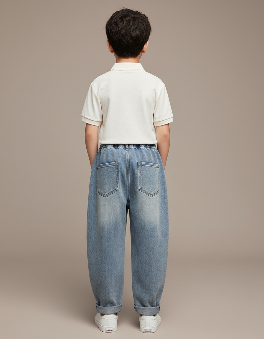 Pantalon Baggy Jean Bleu Cordon Ample Enfant - vue 2
