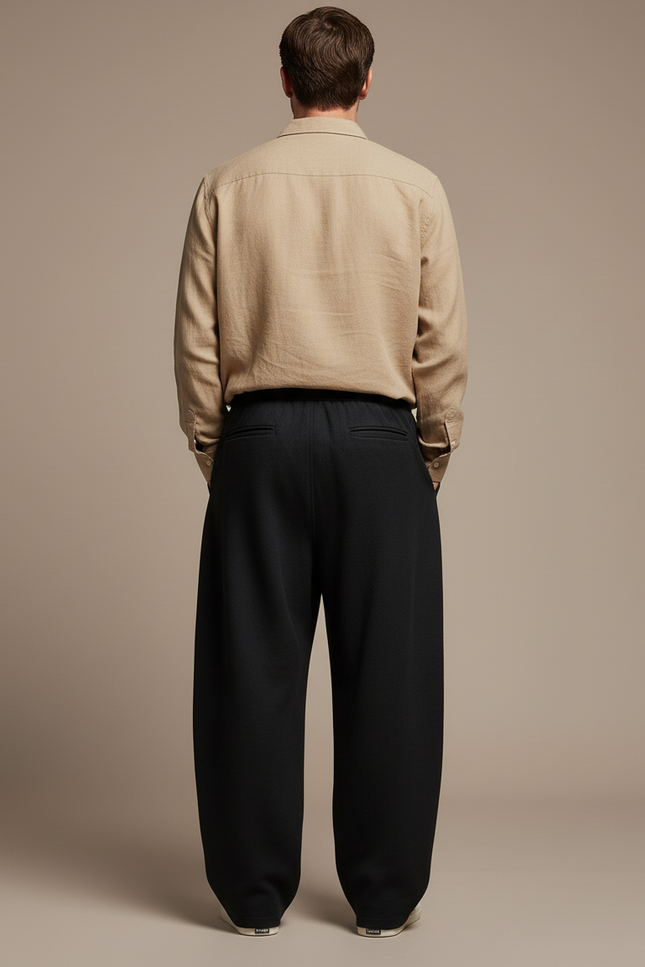 Pantalon Baggy Noir Ample Fluide Cordon Décontracté - Molleton - vue 2