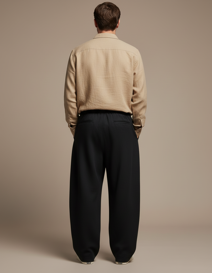 Pantalon Baggy Noir Ample Fluide Cordon Décontracté - Molleton - vue 2