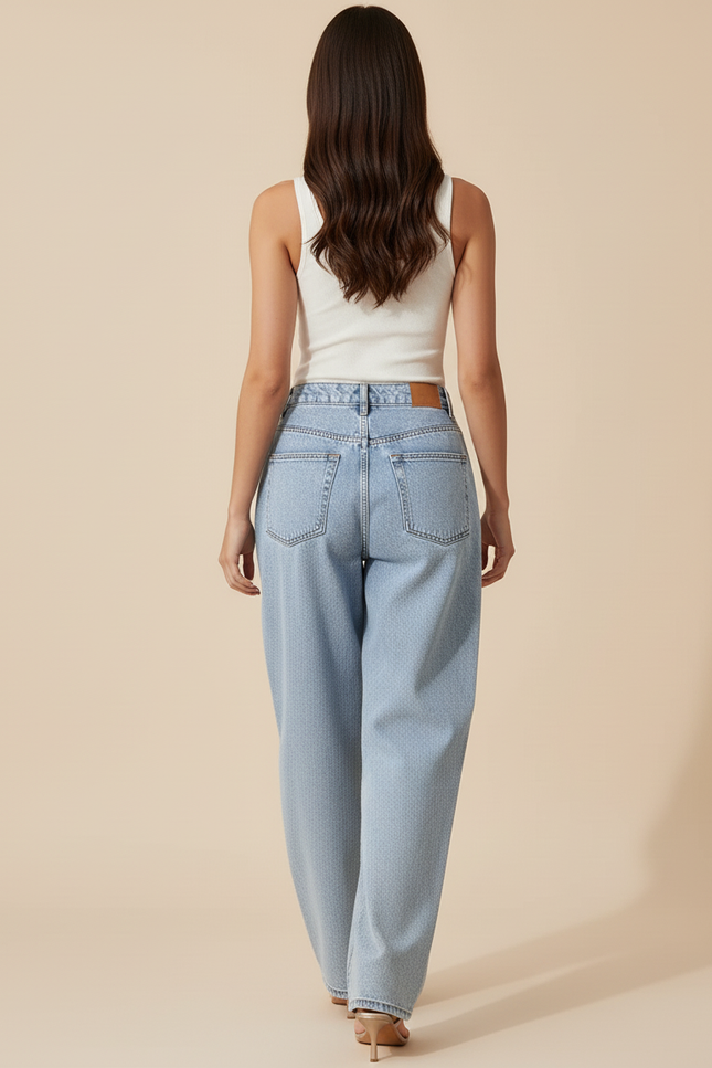 Pantalon Baggy Jean Bleu Ample Décontracté Femme - vue 2