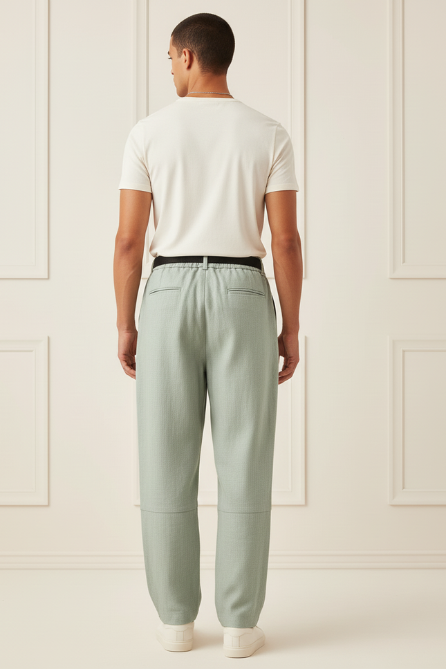 Pantalon Baggy Vert Menthe Ample Décontracté Homme - Lin - vue 2