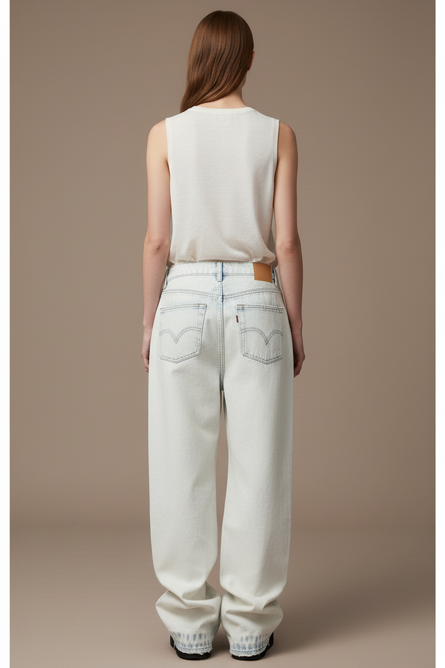Pantalon Baggy Jean Bleu Clair Détruit Dentelle - vue 2