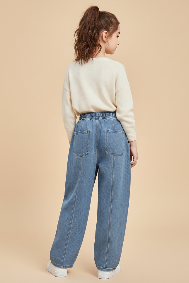 Pantalon Baggy Denim Bleu Ample Élastique Fille - Jean - vue 2
