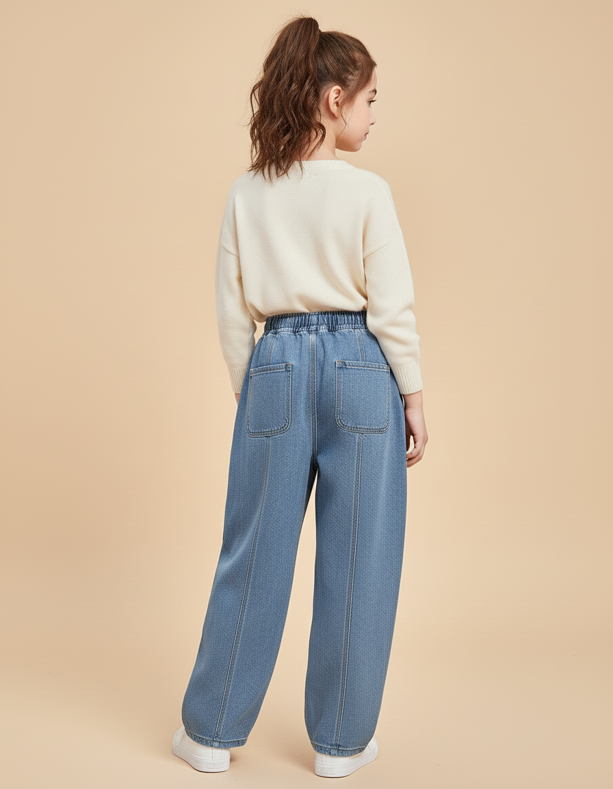 Pantalon Baggy Denim Bleu Ample Élastique Fille - Jean - vue 2