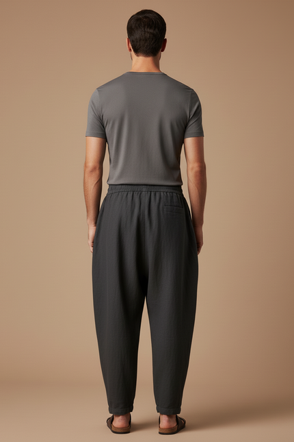 Pantalon Baggy Gris Foncé Lin Ample Décontracté Homme - vue 2