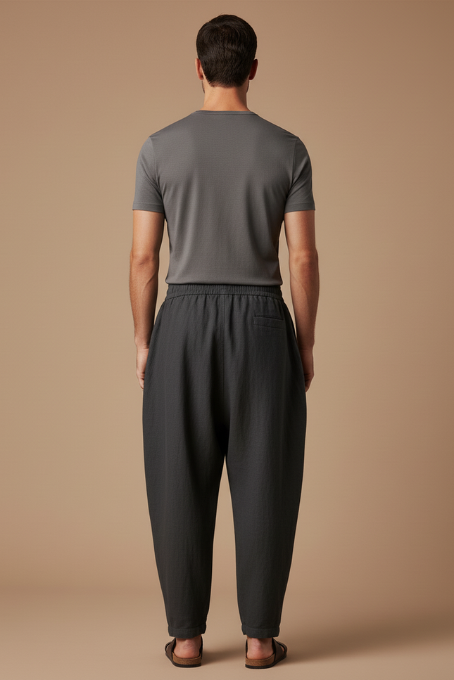Pantalon Baggy Gris Foncé Lin Ample Décontracté Homme - vue 2