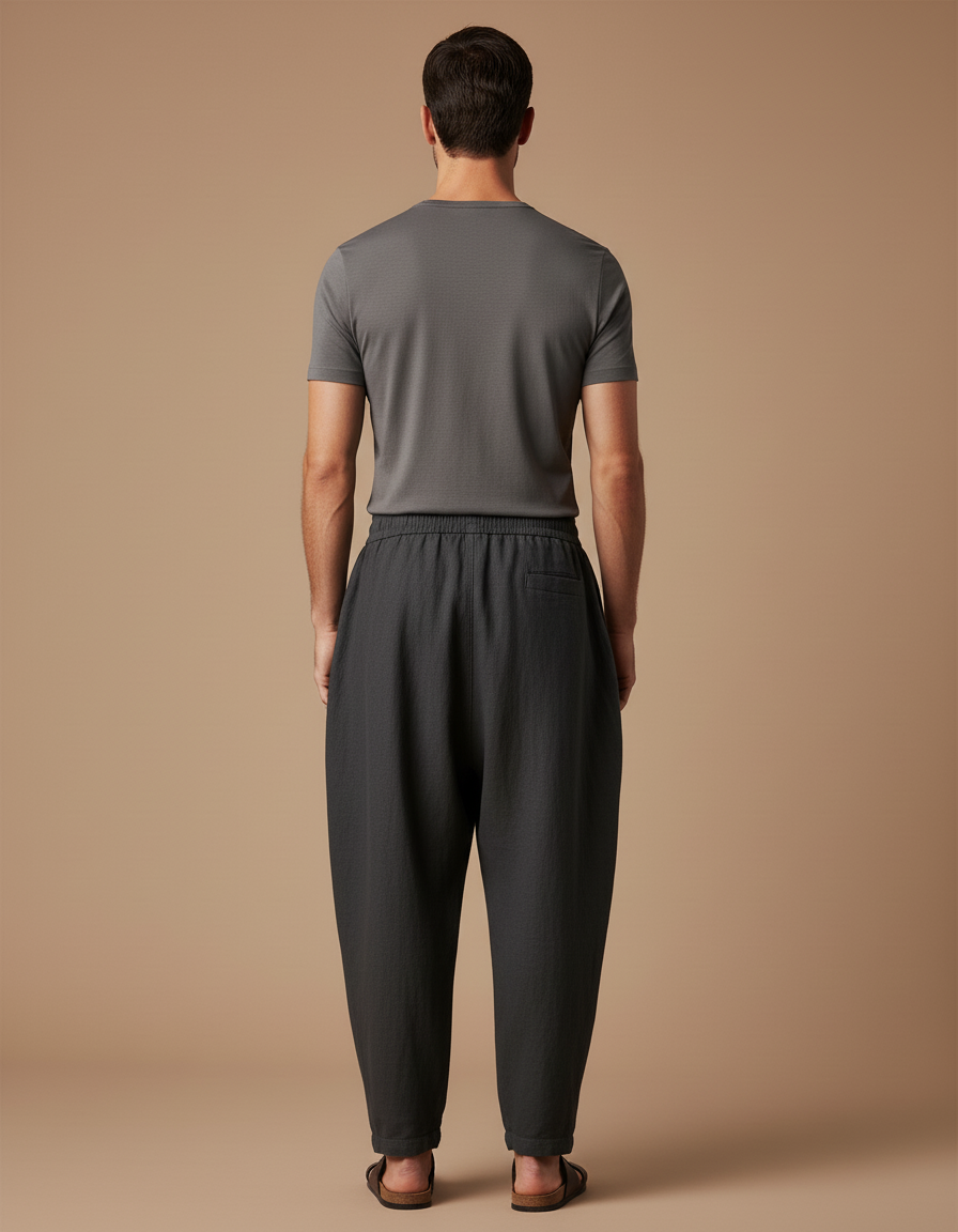 Pantalon Baggy Gris Foncé Lin Ample Décontracté Homme - vue 2