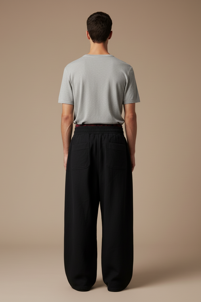 Pantalon Baggy Noir Ample Brodé Streetwear Homme - Molleton - vue 2