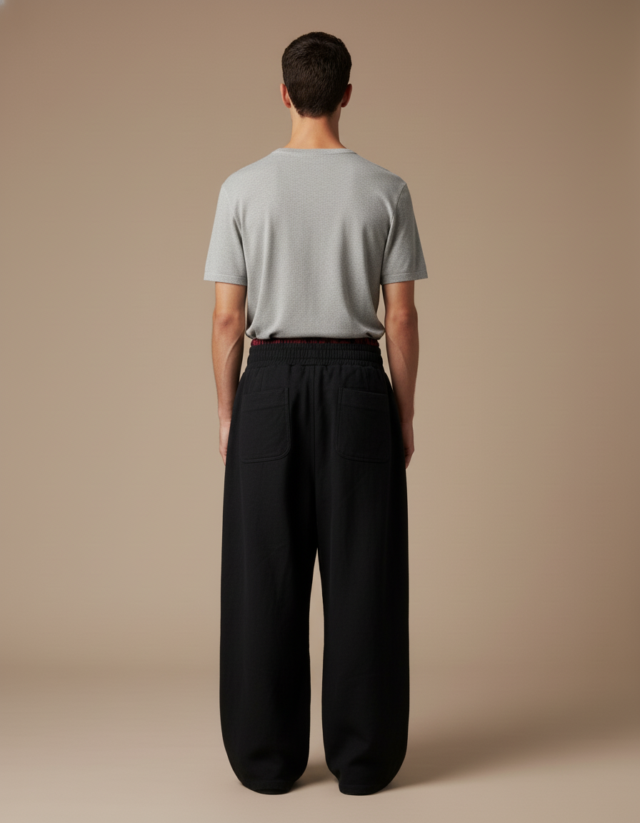 Pantalon Baggy Noir Ample Brodé Streetwear Homme - Molleton - vue 2