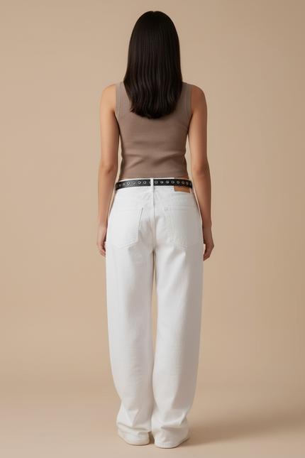 Pantalon Baggy Blanc Imprimé Rouge Décontracté Large - Toile - vue 2