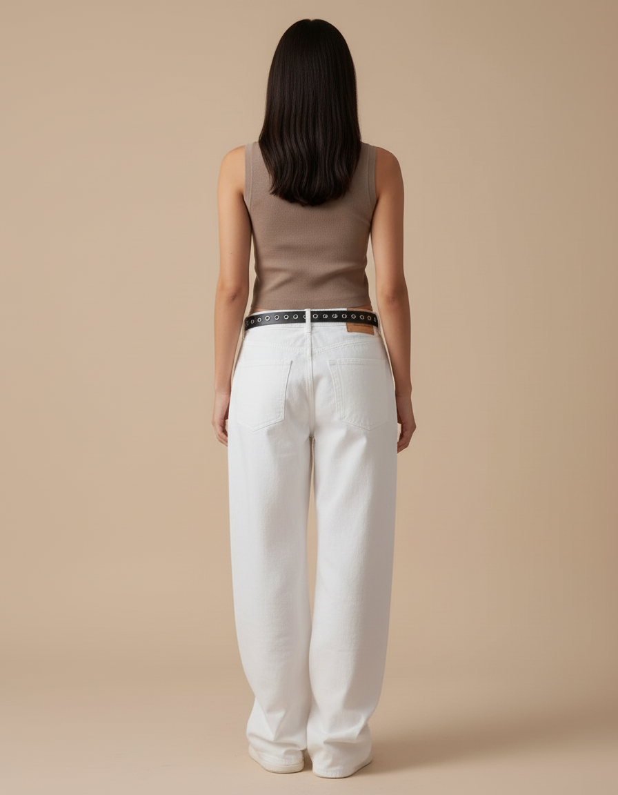 Pantalon Baggy Blanc Imprimé Rouge Décontracté Large - Toile - vue 2