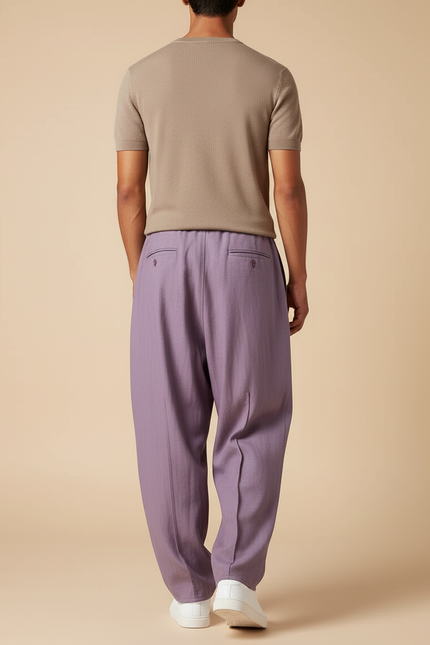 Pantalon Baggy Violet Ample Plissé Décontracté Homme - Viscose - vue 2