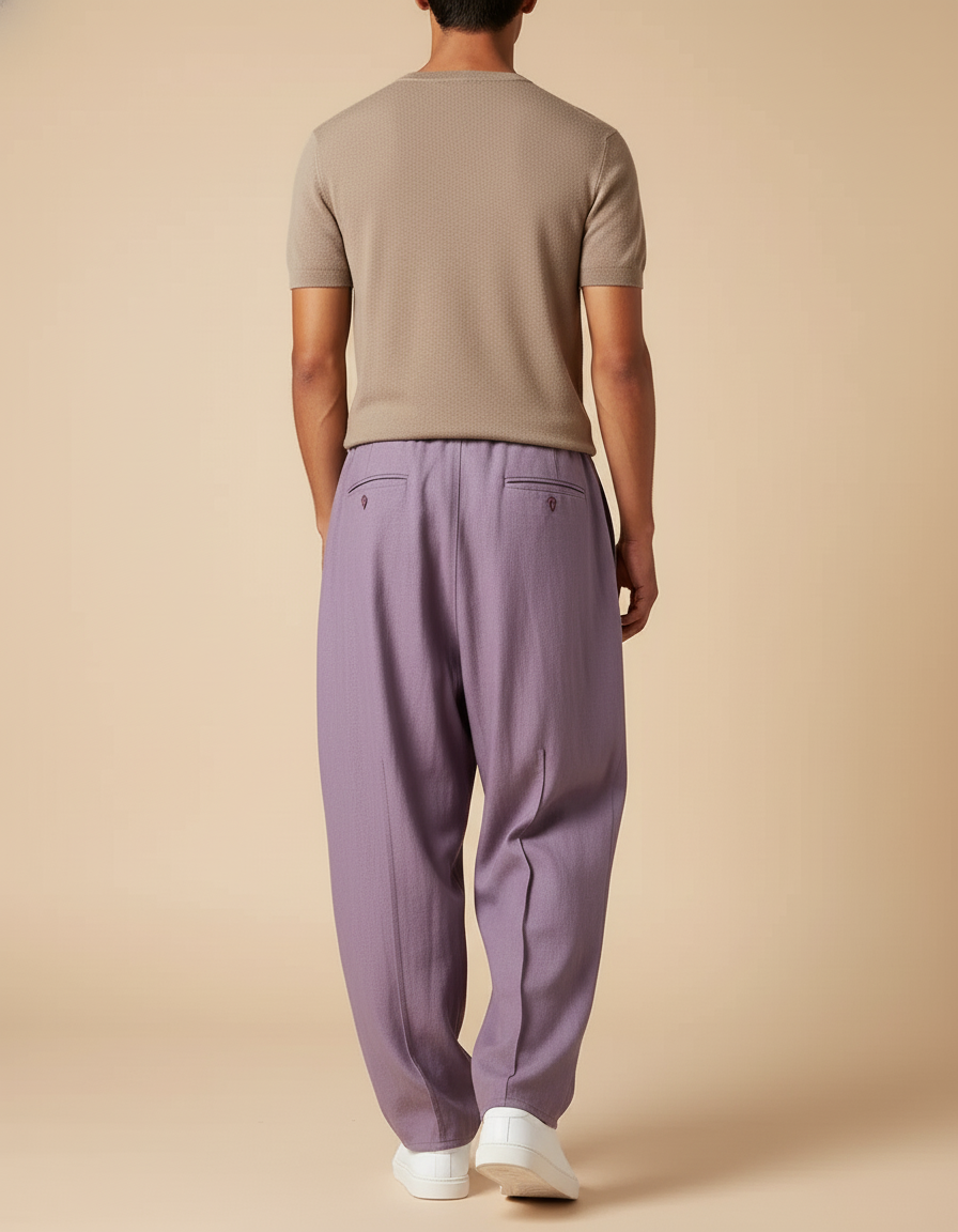 Pantalon Baggy Violet Ample Plissé Décontracté Homme - Viscose - vue 2