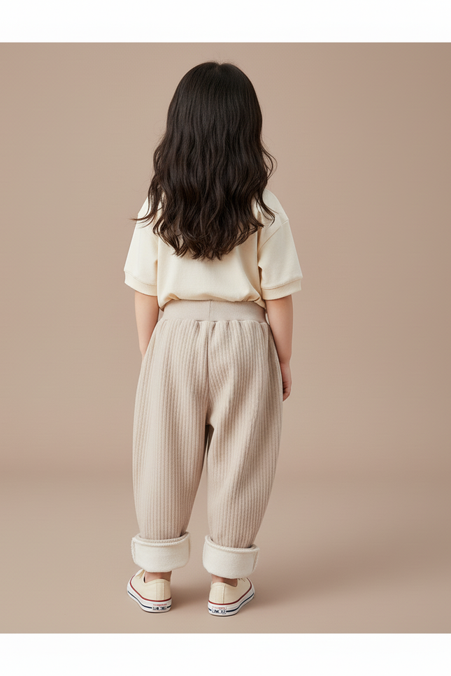 Pantalon Baggy Beige Côtelé Ample Décontracté Doublé Hiver - Cordé - vue 2