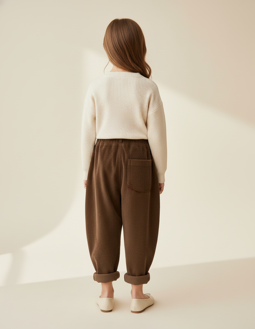 Pantalon Baggy Marron Côtelé Ample Enfant - Cordé - vue 2