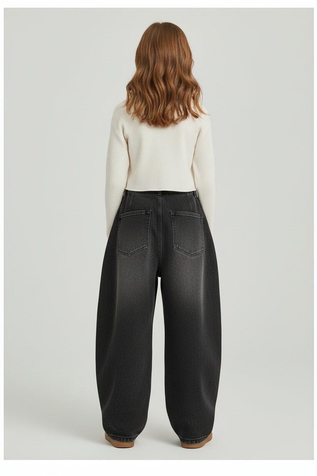 Pantalon Baggy Jean Gris Ample Unisexe Décontracté - vue 2