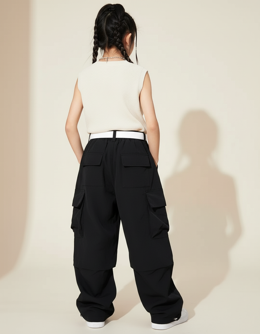 Pantalon Baggy Noir Cargo Ample Décontracté Streetwear - Polyester - vue 2