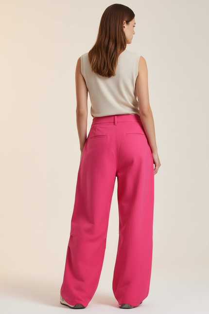 Pantalon Baggy Fuchsia Ample Fluide Décontracté Femme - Rose Gabardine - vue 2