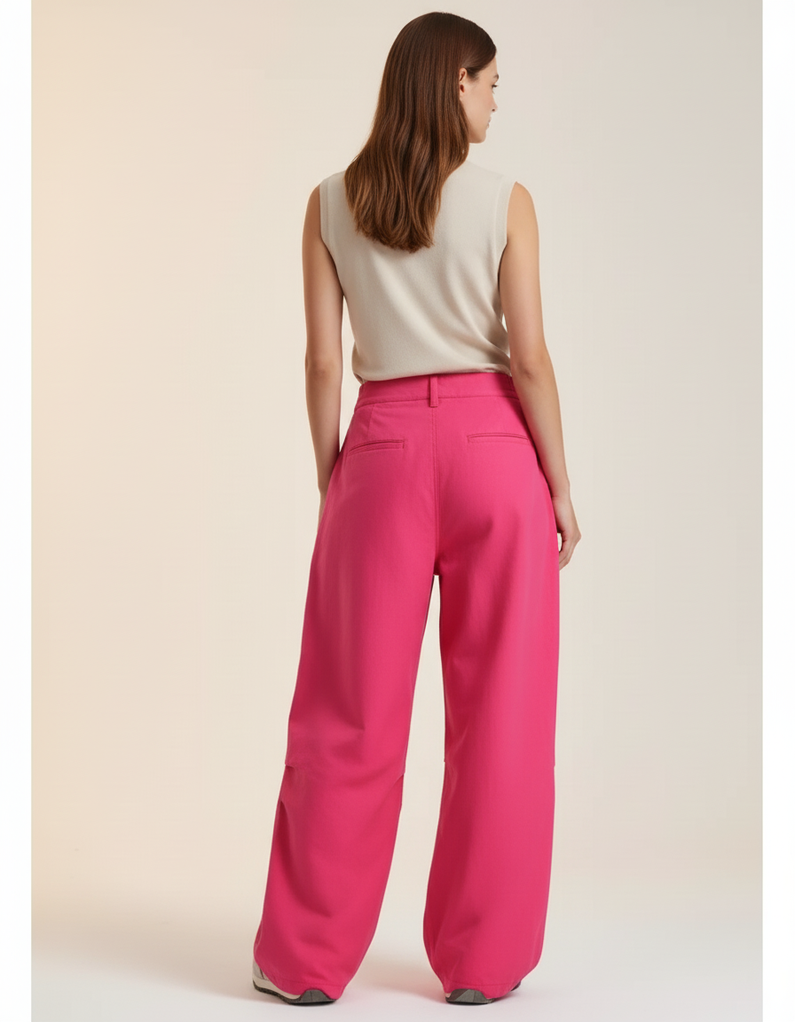 Pantalon Baggy Fuchsia Ample Fluide Décontracté Femme - Rose Gabardine - vue 2