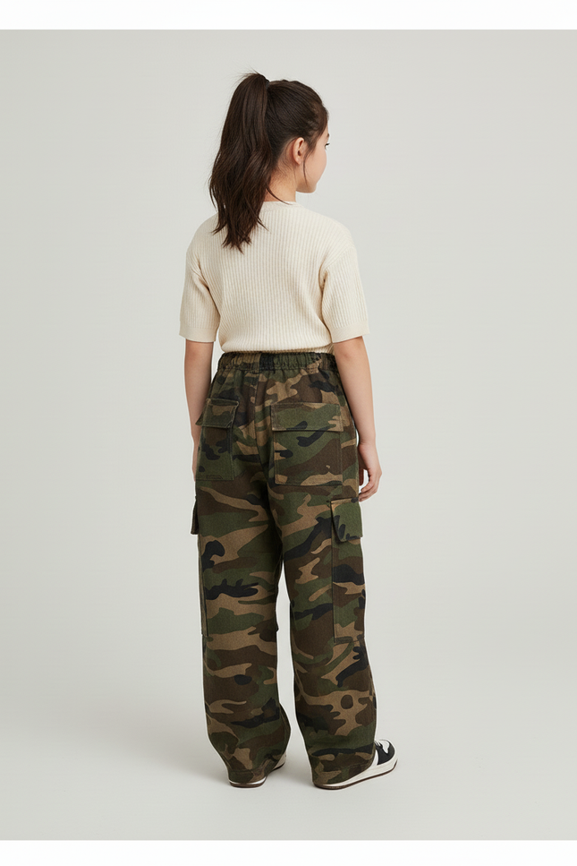 Pantalon Baggy Camouflage Ample Cargo Militaire Enfant - Multicolore Toile - vue 2
