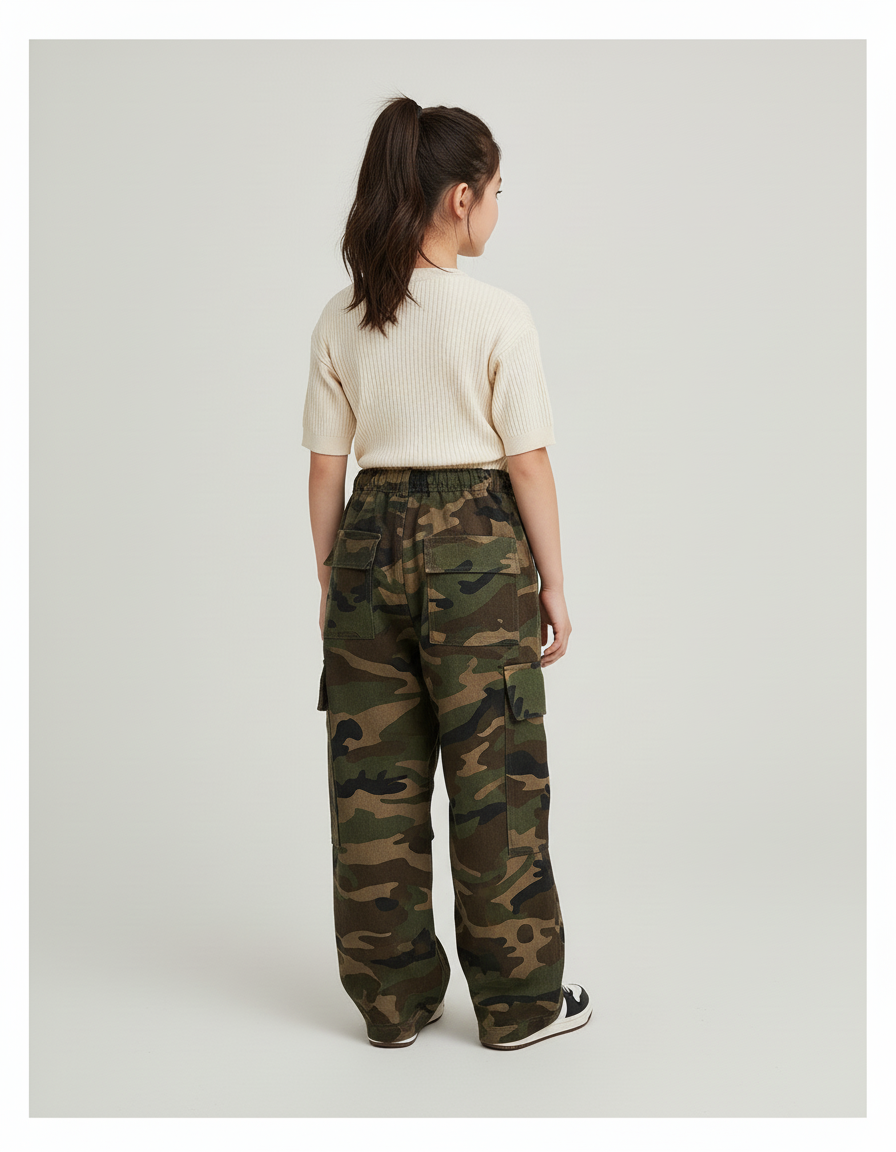 Pantalon Baggy Camouflage Ample Cargo Militaire Enfant - Multicolore Toile - vue 2
