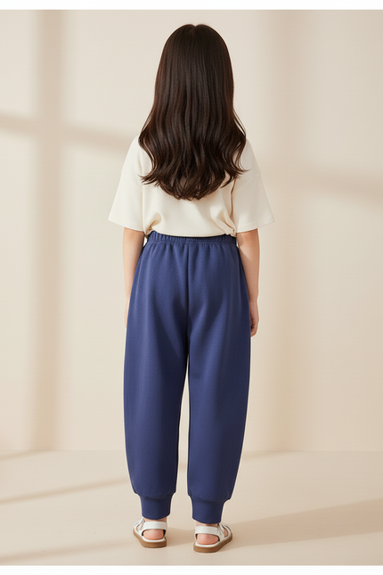 Pantalon Baggy Bleu Marine Molletonné Sportif Rayures Blanches - vue 2