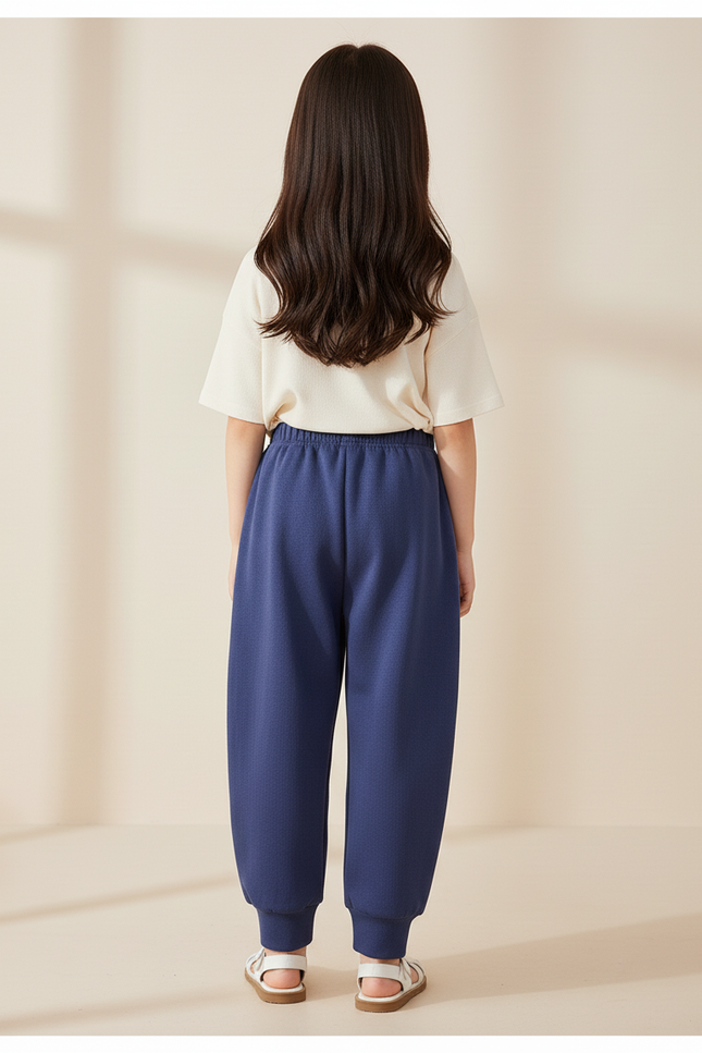 Pantalon Baggy Bleu Marine Molletonné Sportif Rayures Blanches - vue 2